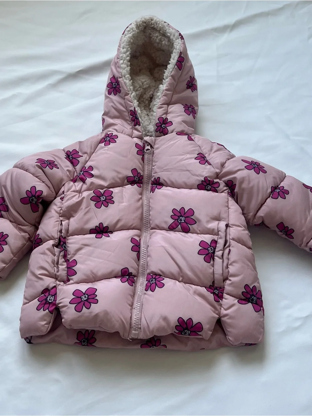 Jessica Simpson Pink Floral Sherpa-Lined Puffer Jacket